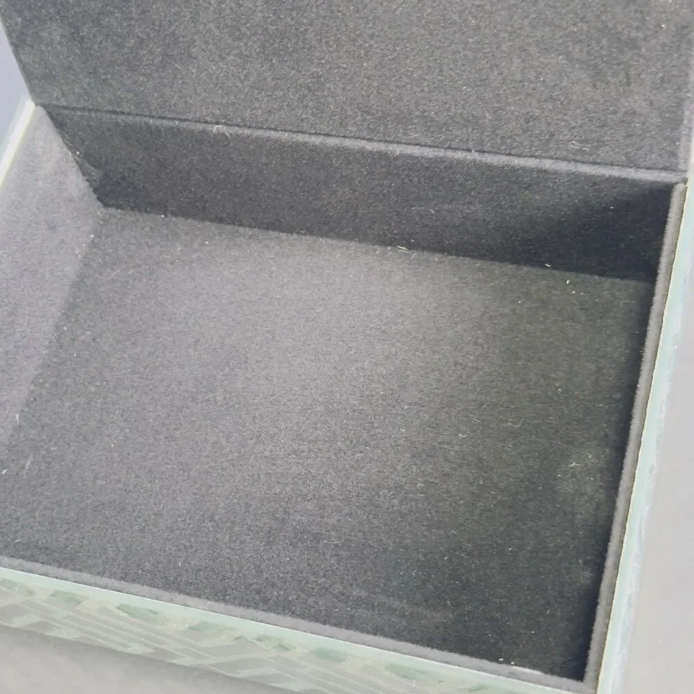 Jewelry Box Storehouse Mirrored Glass Design Trinket Black Velvet Lining Ribbon